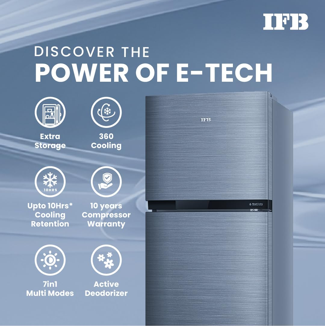 IFB 241 L Frost Free Double Door 3 Star Refrigerator  with Powered by E-Tech, 7 in 1 Multi Modes, 360 Degree Cooling, Active Deodorizer, Extraordinary Space, Advanced Inverter Compressor (Brush Grey,