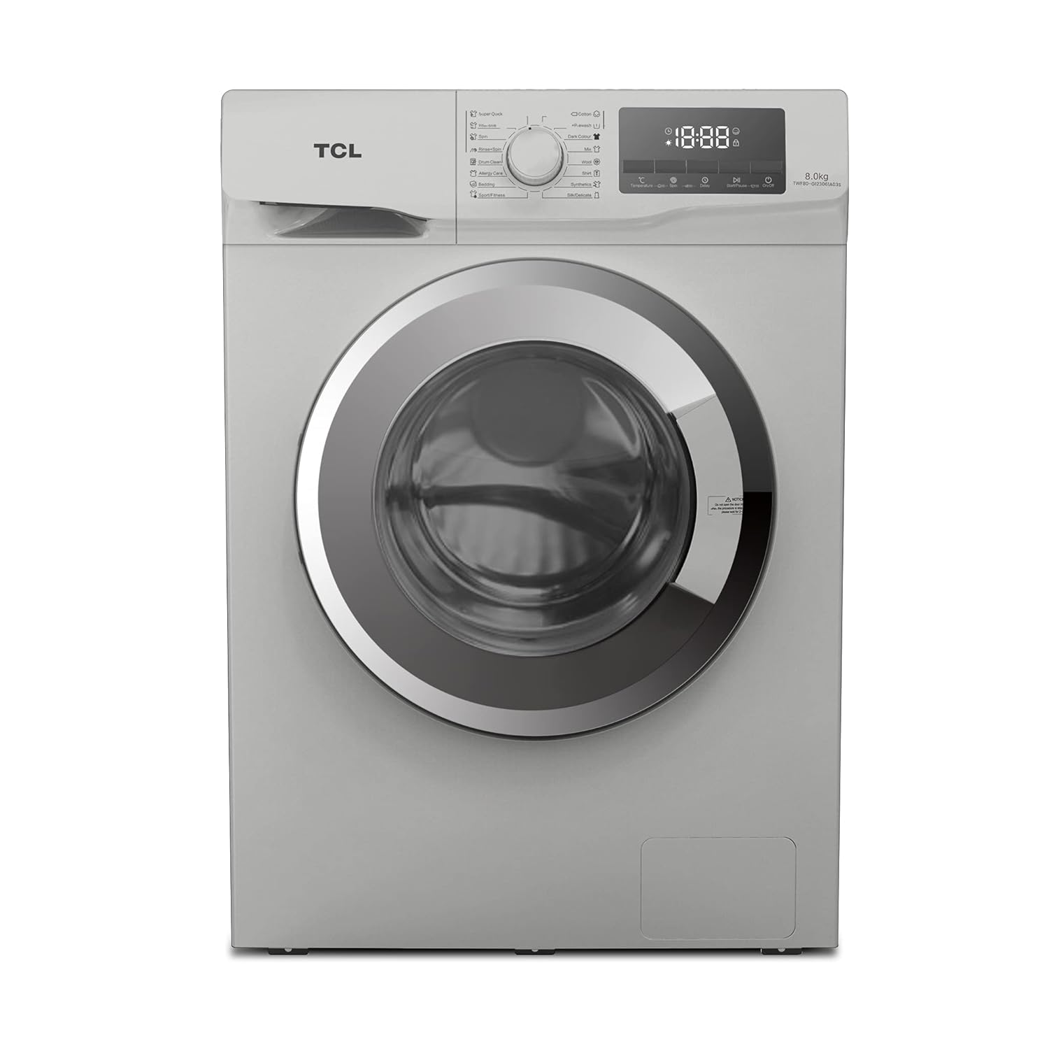 TCL 8 Kg Fully-Automatic Front Loading Washing Machine (TWF80-G123061A03S, Silver)