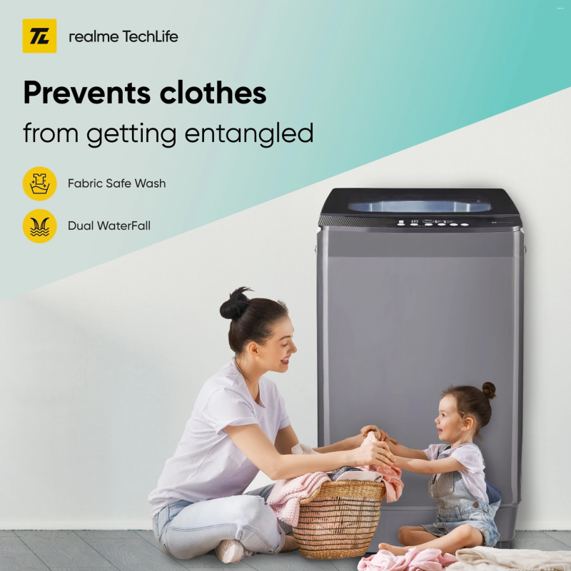 Realme TechLife 7.5 kg 5 Star Rating Fabric Safe Wash Fully Automatic Top Load Grey (RMFA75A5G)