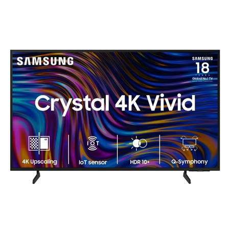 Samsung Crystal 4K Vivid 108 cm (43 inch) Ultra HD (4K) LED Smart Tizen TV with 4K Upscaling | Purcolor | Auto Game Mode | Q-Symphony | Voice Ready | Knox Security (UA43DUE70BKLXL)