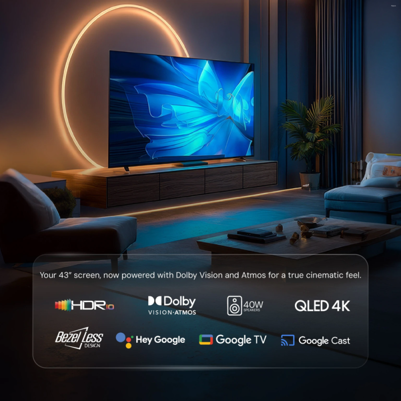 VZY 43 Inch Full HD Smart Google TV (Dolby Audio, HDR10, Voice Remote, Chromecast, 20W Sound, 20 OTT Apps, 12 Months DTH HD Pack, 3 Years Warranty)
