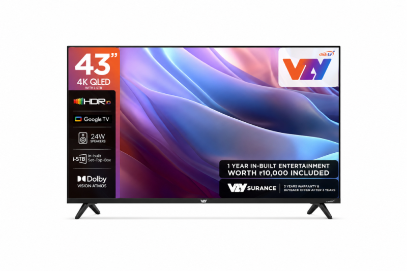 VZY 43 Inch 4K Ultra HD QLED Smart Google TV with In-Built Set Top Box, Dolby Vision & Atmos, HDR10, Chromecast, Voice Remote, 24W Speakers, 20 Premium OTT Apps & 3 Years Warranty