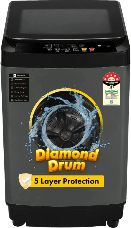 realme TechLife 7 kg 5 Star Rating Fabric Safe Wash Fully Automatic Top Load Black, Grey (RMTL705NNNEG)