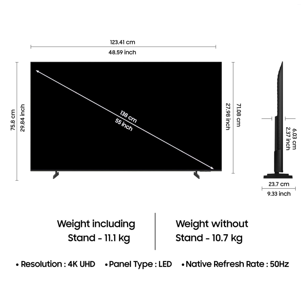 Samsung 138 cm (55 inches) Crystal 4K Ultra HD Smart LED TV UA55U8100FULXL