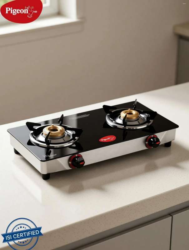 Pigeon Popular Cooktop Glass Manual Gas Stove (2 Burners)