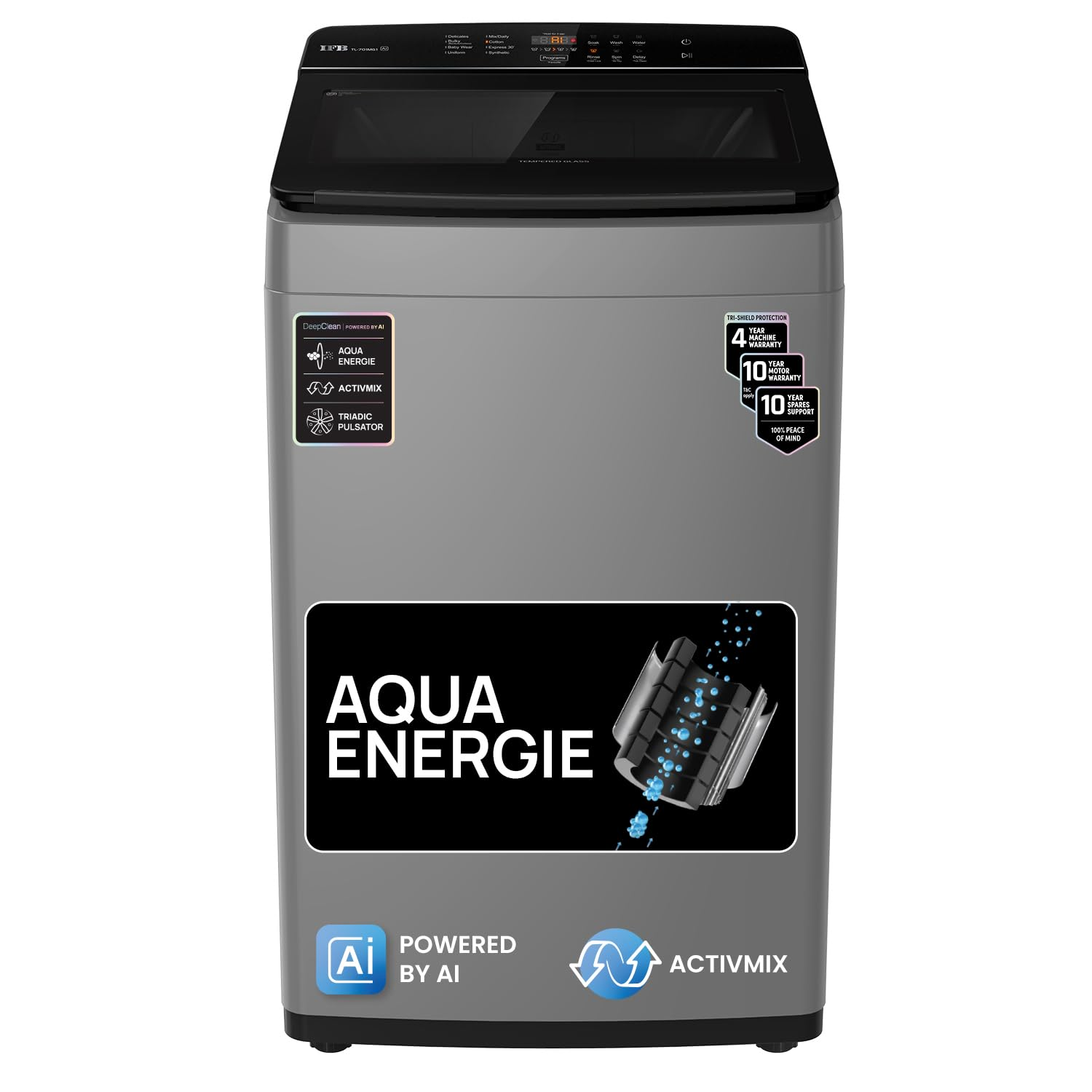 IFB 7 kg 5 Star with Deep Clean Technology, ActivMix, Powered by AI, with Aqua Energie, Soft Close Door, Fully Automatic Top Load Black, Grey (TL701MG1)