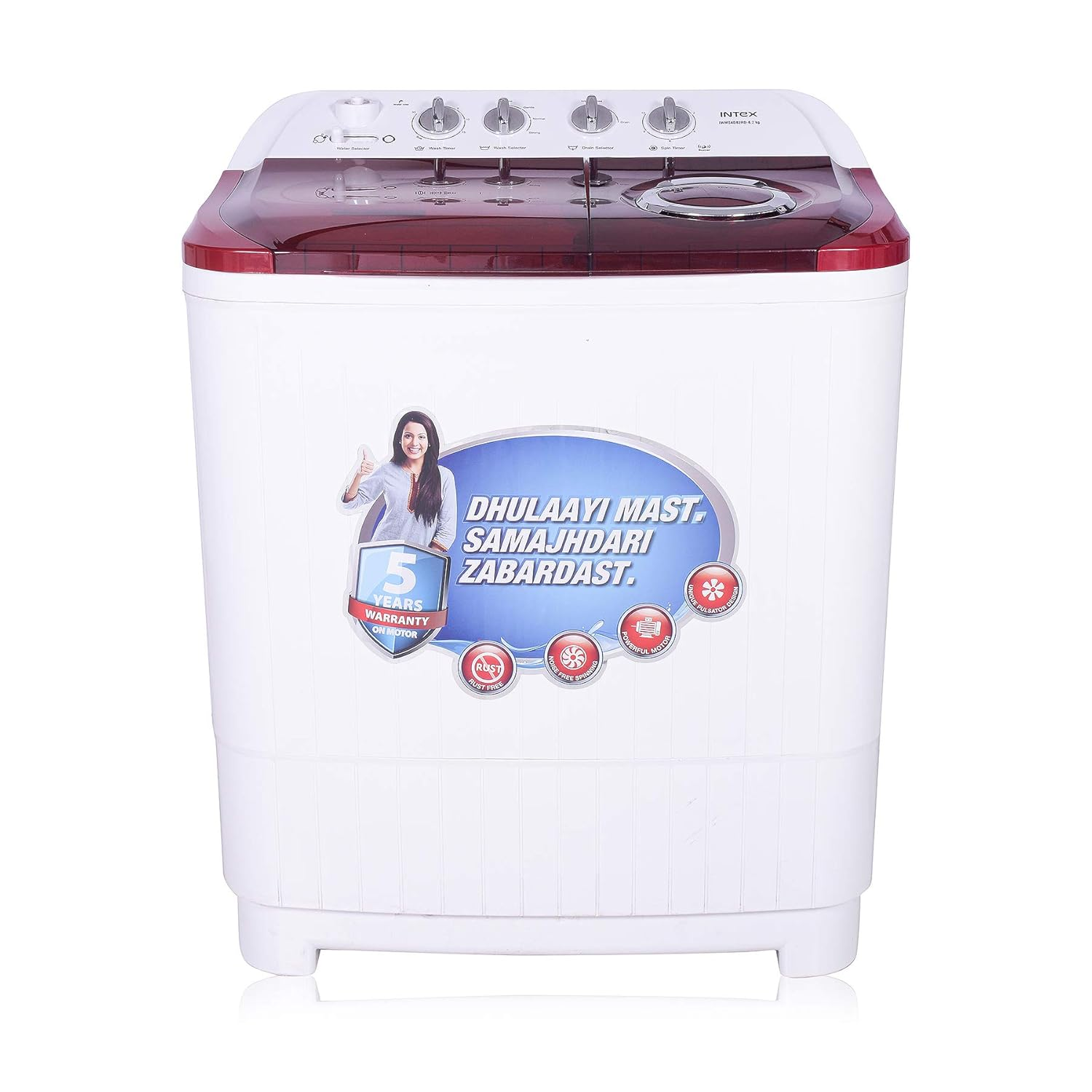 Intex 8.2 kg Semi-Automatic Top Loading Washing Machine (IWMSAD82 LV, Lavender)