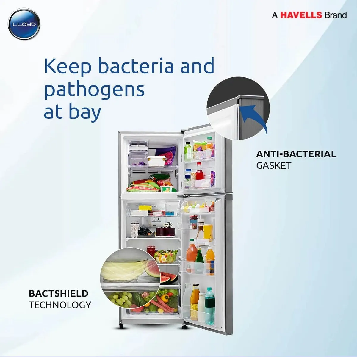 Lloyd 233 L Frost Free Double Door 2 Star Refrigerator  with with Inverter Technology, Ten Vent Technology, Chiller Tray, Fleximax Design (Dark Steel, GLFF262EDST1GC)