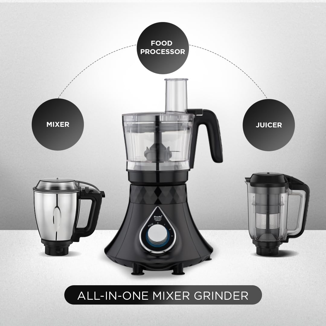 Preethi Zodiac Cosmo Mixer Grinder+ Food Processor I 750 Watt I 2yr Guarantee & Lifelong Free Service I 5 Jars (Super Extractor juicer Jar & Master Chef + Food Processor Jar), Black (MG236)