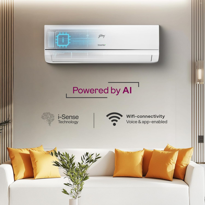 Godrej 1 Ton 3 Star Inverter Split AC with 5-In-1 Convertible Cooling, AI Powered Technology, Wi-Fi Enabled, Heavy Duty Cooling at 52°C & 5 Years Warranty (AC 1T EC HIC 12Y3TH WA, White)