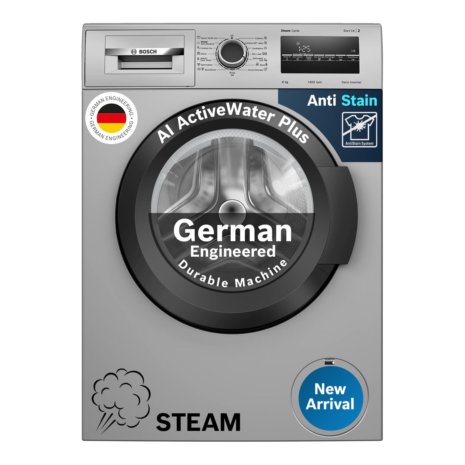 Bosch 8 kg 5 Star INVERTER TOUCH CONTROL Fully Automatic Front Load with Heater White  (WAJ24261IN)