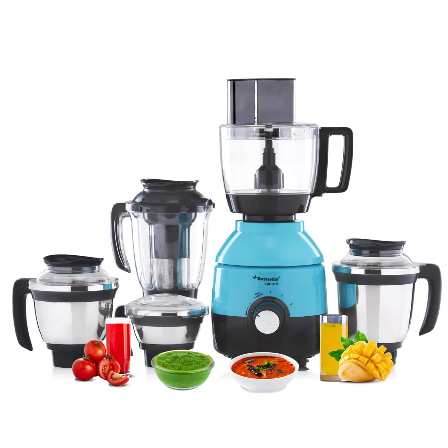 Butterfly Cresta Food Processor, 1 HP, 750 Watts, 5 Jars (Turquoise Green / Black)