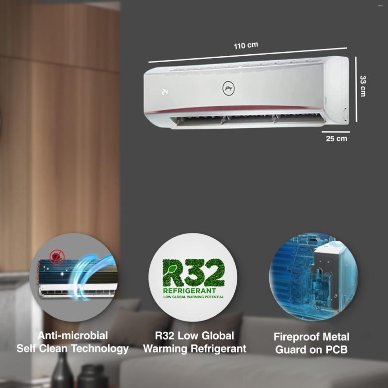 Godrej 2 Ton 3 Star (5 Years Comprehensive Warranty) 4-Way Air Swing, Fixed Speed Split AC (Copper, Anti-Dust Filter, AC 2T SFC 24LTC3-WWR, White)