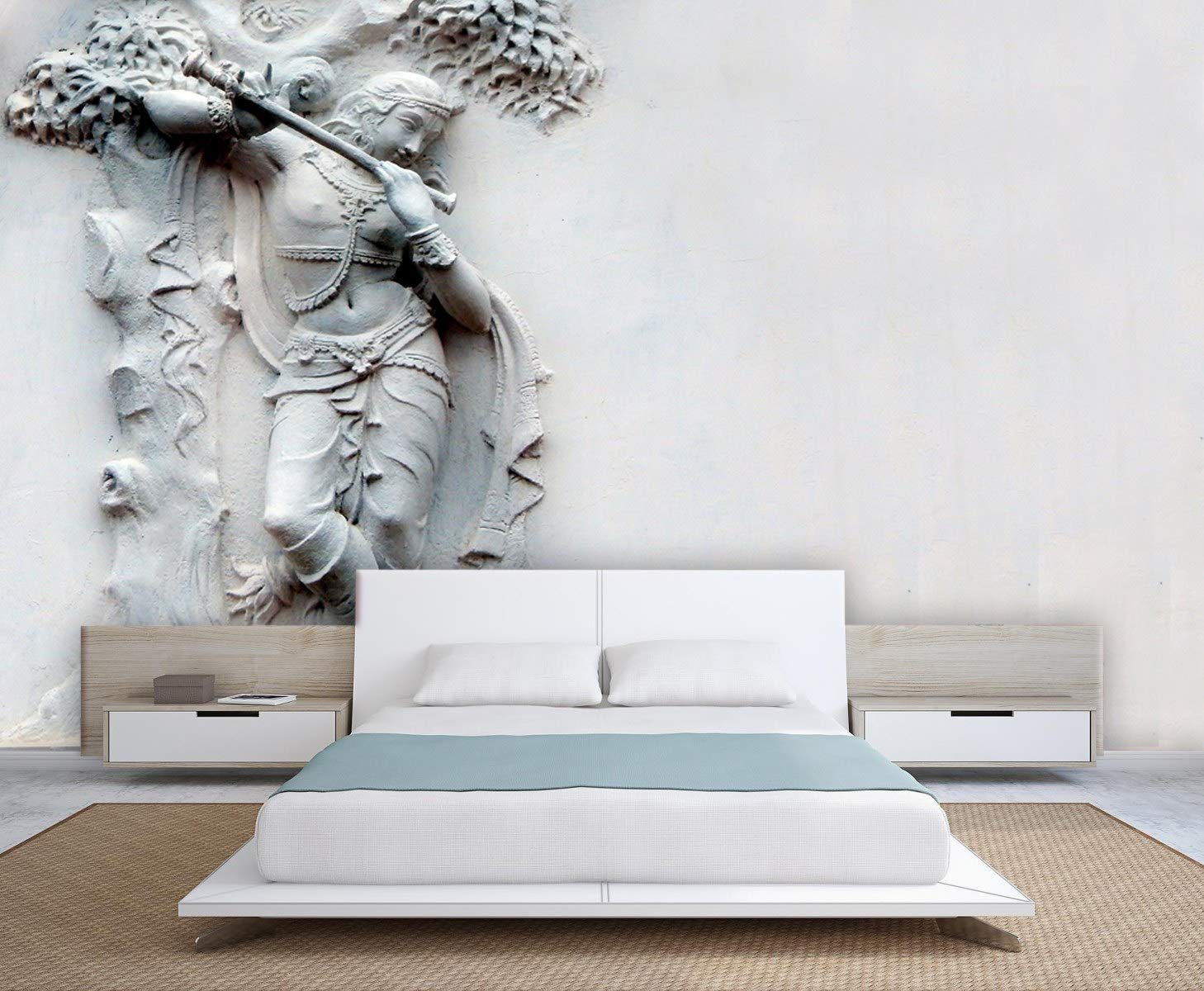 999Store 3D Print Latest Door Living Room Bed Room Home Hall Wall Stickers Sheet roll Lord Krishna with his Flute Mural Walpaper Paper ( Vinyl Self Adhesive 72X48 Inches ) NonW6401194