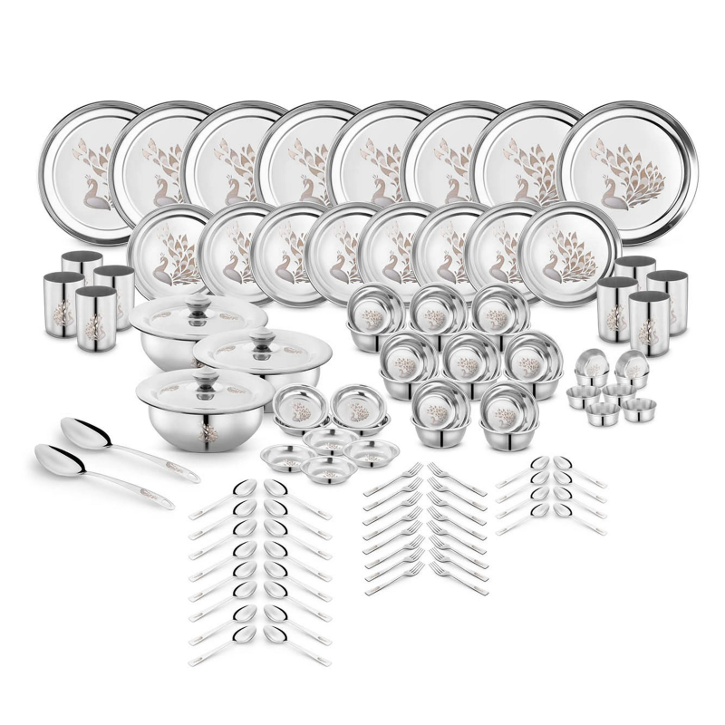 Classic Essentials Stainless Steel Dinner Set,101 Pieces, Silver (Pack of 101)