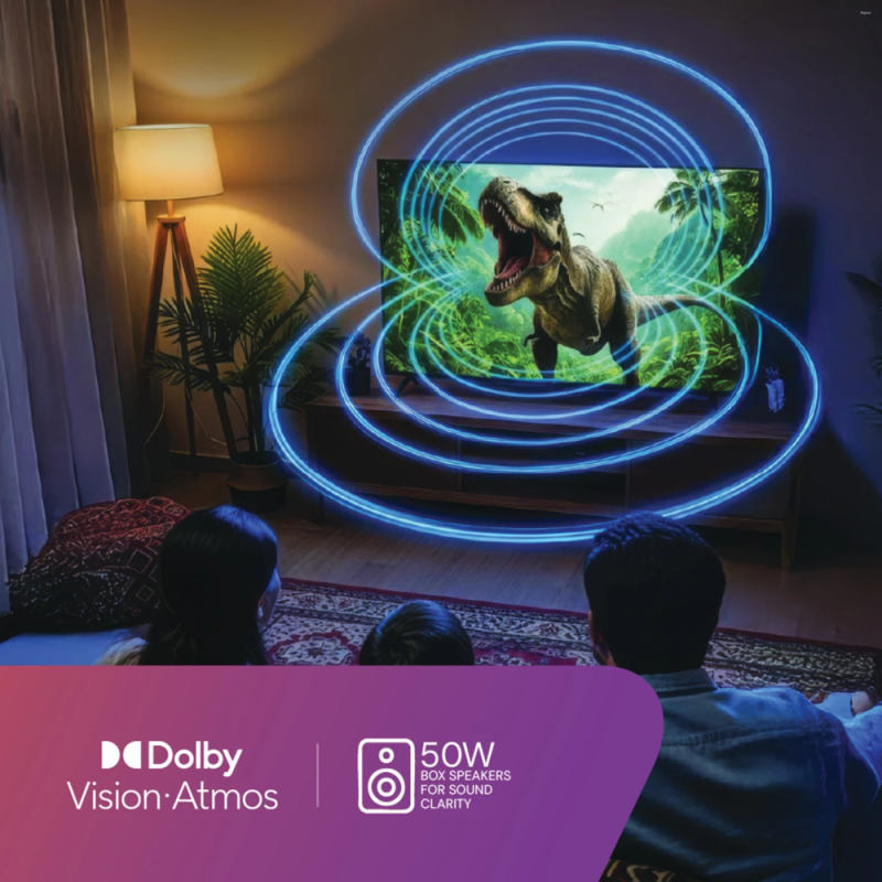 VZY 55 Inch 4K Ultra HD QLED Smart Google TV with Dolby Vision & Atmos, HDR10, MEMC, Chromecast, Voice Remote, In-Built Karaoke, 50W Speakers, 20 Premium OTT Apps & 3 Years Warranty