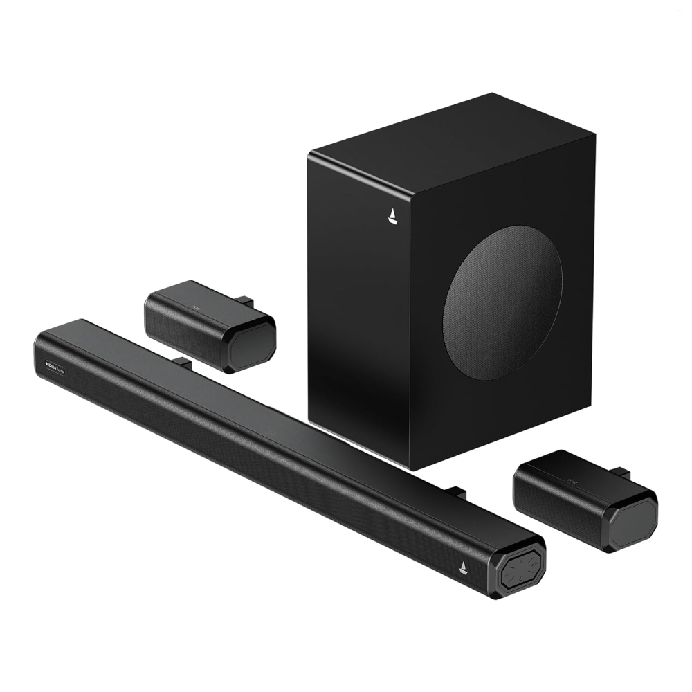 Boat Aavante Prime 5.1 5000D, Cinematic Dolby Audio, 500W Signature Sound, 5.1-CH, Multiple Ports, EQ Modes & Remote, Bluetooth Sound bar, Home Theatre Soundbar Speaker (Premium Black)