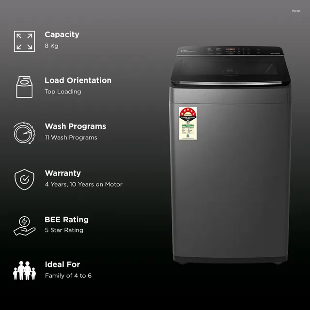 IFB 8 Kg 5 Star AI Powered Fully Automatic Top Load Washing Machine with Power Steam® & In-Built Heater (TL801OG2SID, Onyx Grey Sparkle)