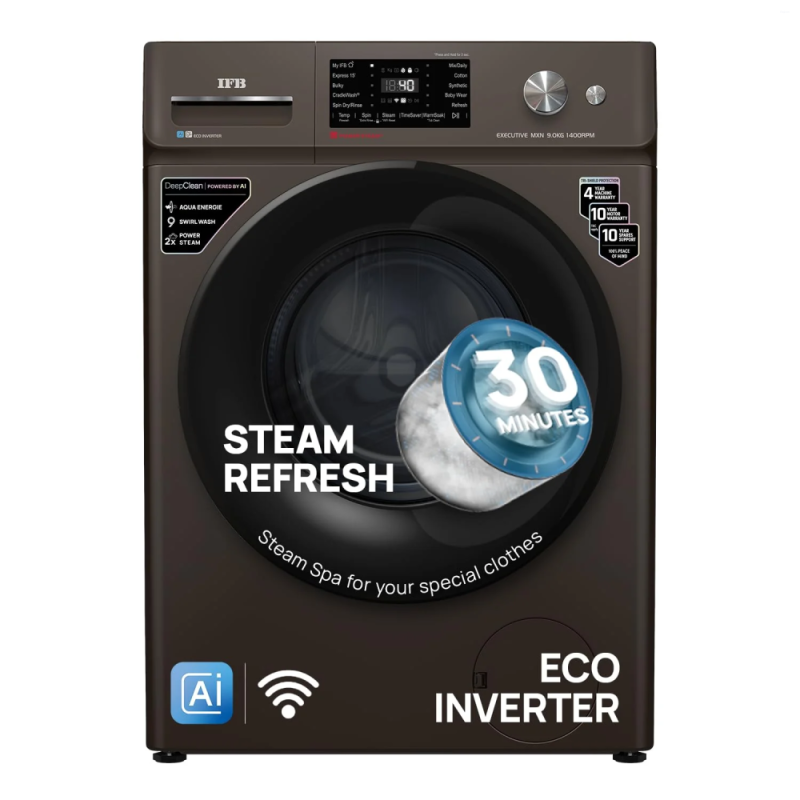 IFB Executive MXN 9014K 9 Kg Mocha 1400 RPM Front Load Washing Machine with AI Technology, Wi‑Fi, Voice Control & Power Steam
