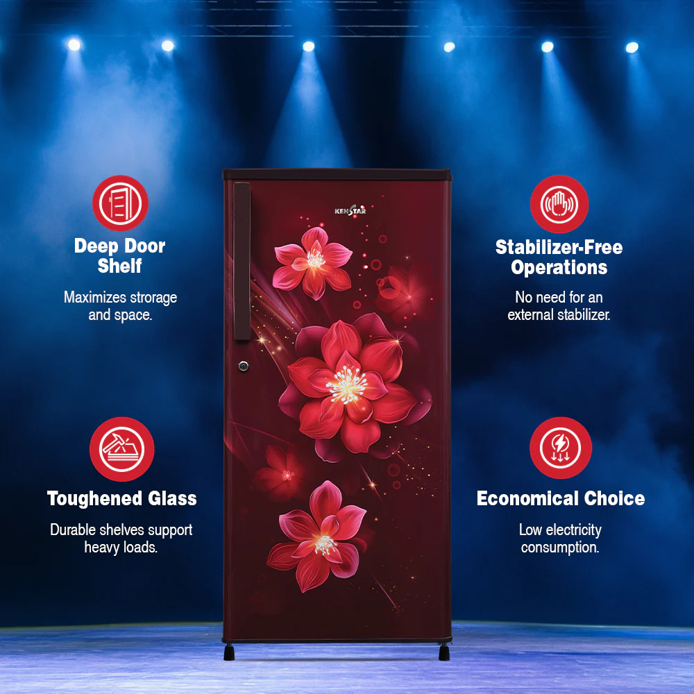 Kenstar 175 Litre 2 Star Single Door Refrigerator with Stabilizer-free operation and 10 Years Compressor Warranty, Aster Wine, REFKD202PTAS