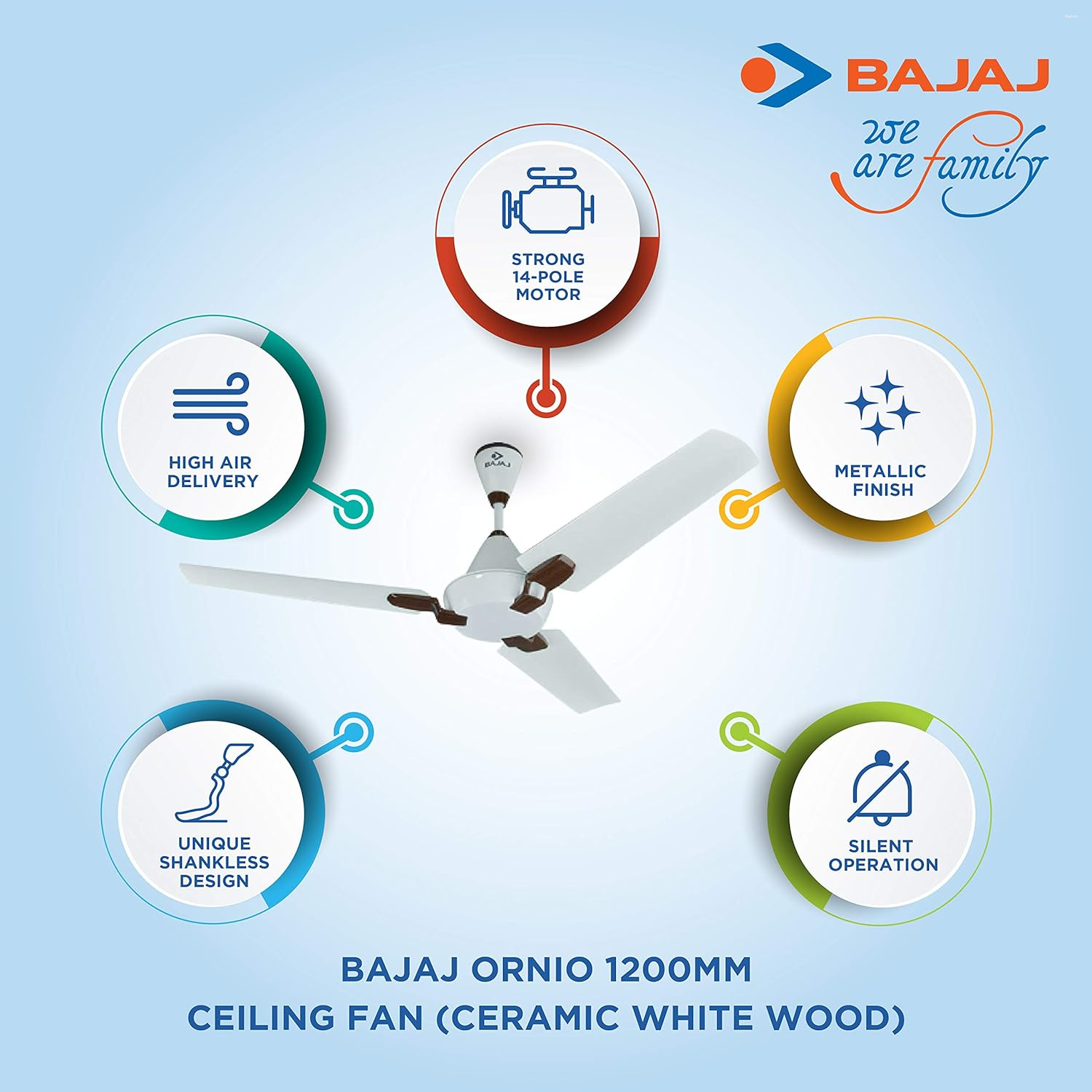 Bajaj Ornio 1200mm Ceiling Fan (Ceramic White Wood)