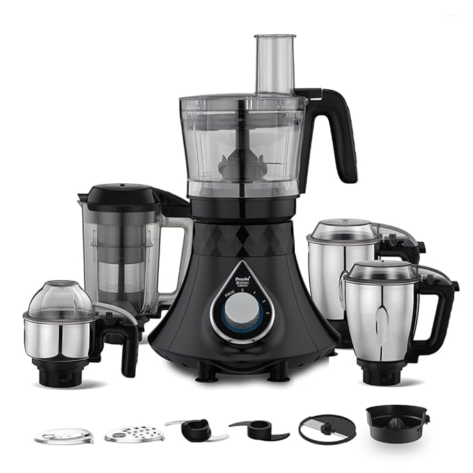 Preethi Zodiac Cosmo Mixer Grinder+ Food Processor I 750 Watt I 2yr Guarantee & Lifelong Free Service I 5 Jars (Super Extractor juicer Jar & Master Chef + Food Processor Jar), Black (MG236)