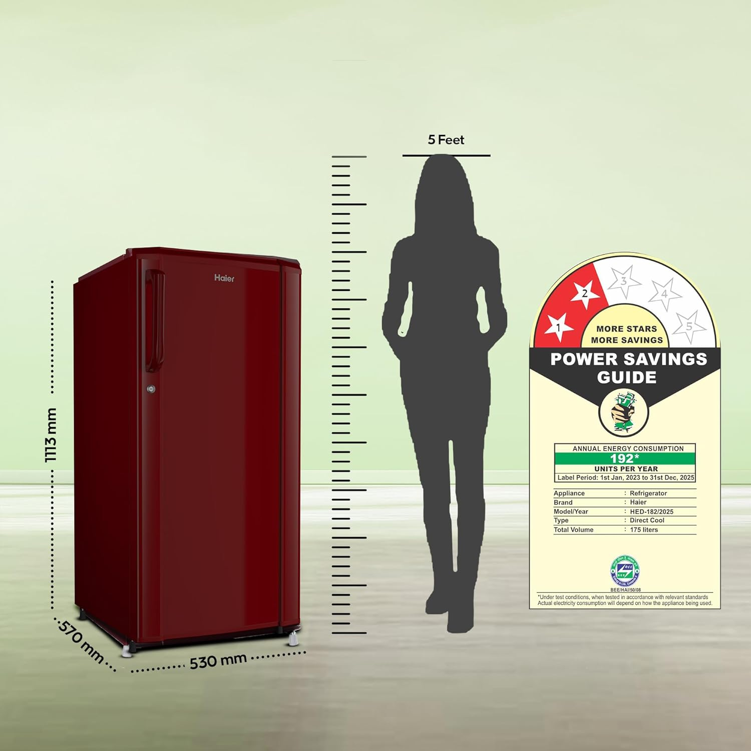 Haier 175L 2 Star Red Mono Finish Direct Cool Single Door Refrigerator