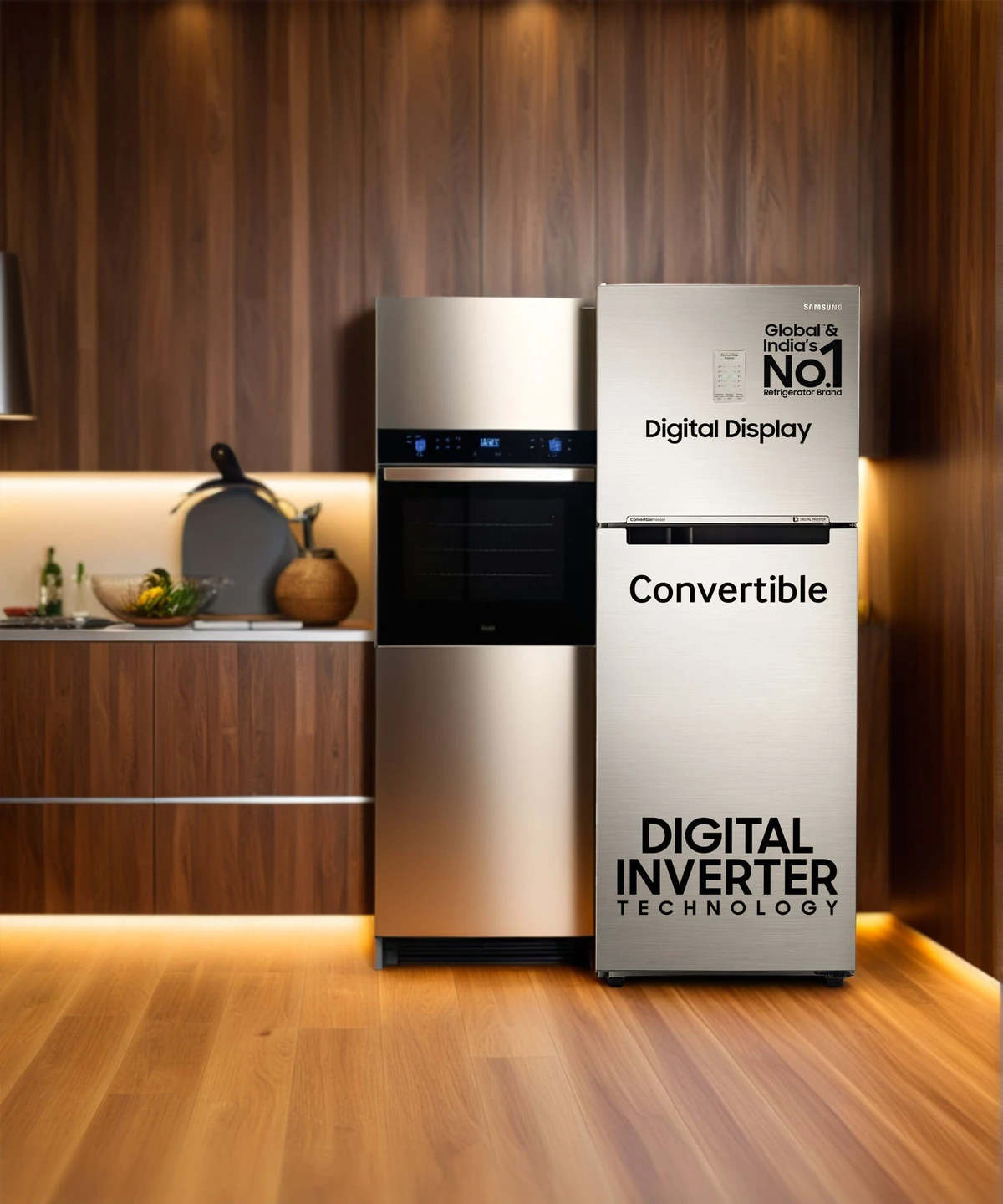 Samsung 236 L Frost Free Double Door 3 Star Convertible Refrigerator  with Digital Inverter and Display (Elegant Inox, RT28C3733S8/HL)